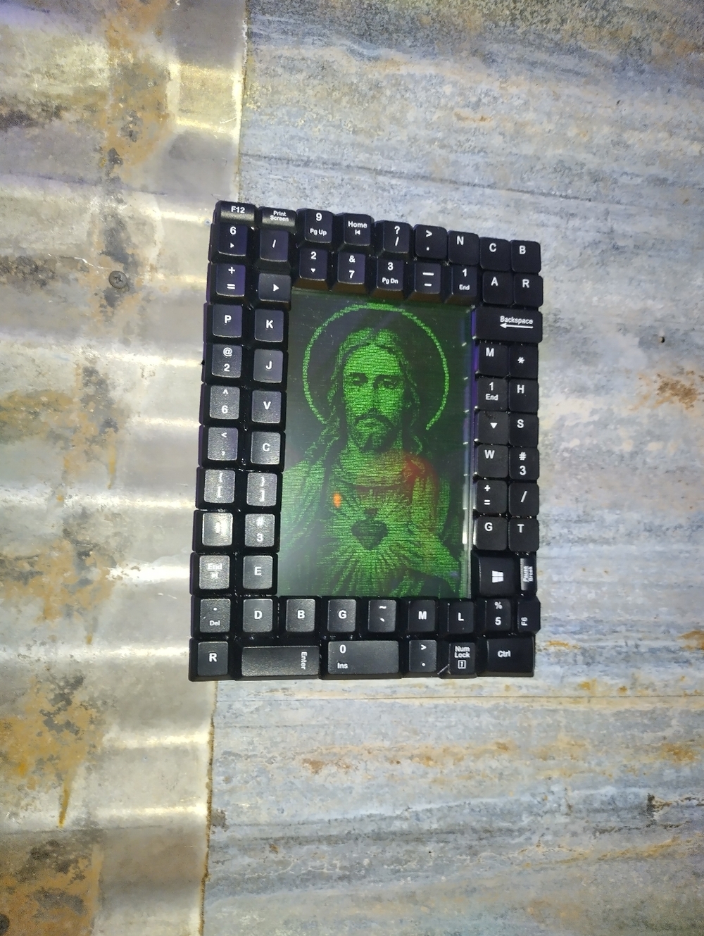 Jesus Christ Retro ASCII art Print In Custom Keyboard Frame By Neon Nicho